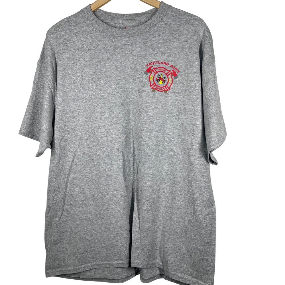 Hanes Beefy-T Mens XL Fruitland Park Fire Rescue Florida Graphic T-Shirt Gray